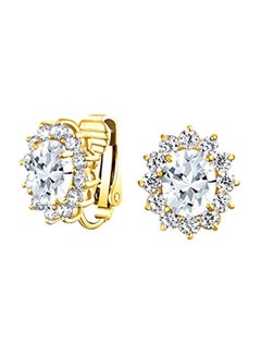 Gold Plated Brass Cubic Zirconia Studded Halo Crown Clip On Earrings - v1582009153/N34873969A_1