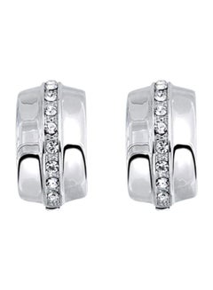 Rhodium Plated Brass Cubic Zirconia Studded Clip On Earrings
