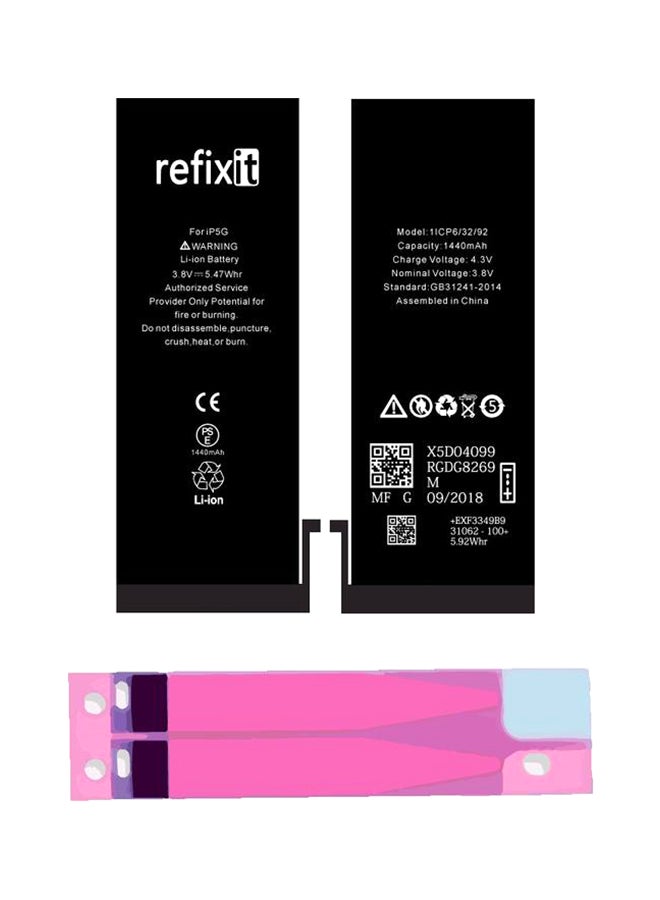 Refixit 1440.0 mAh Replacement Battery for Apple iPhone 5 Black