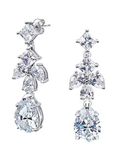 Rhodium Plated Cubic Zirconia Studded Teardrop Earrings