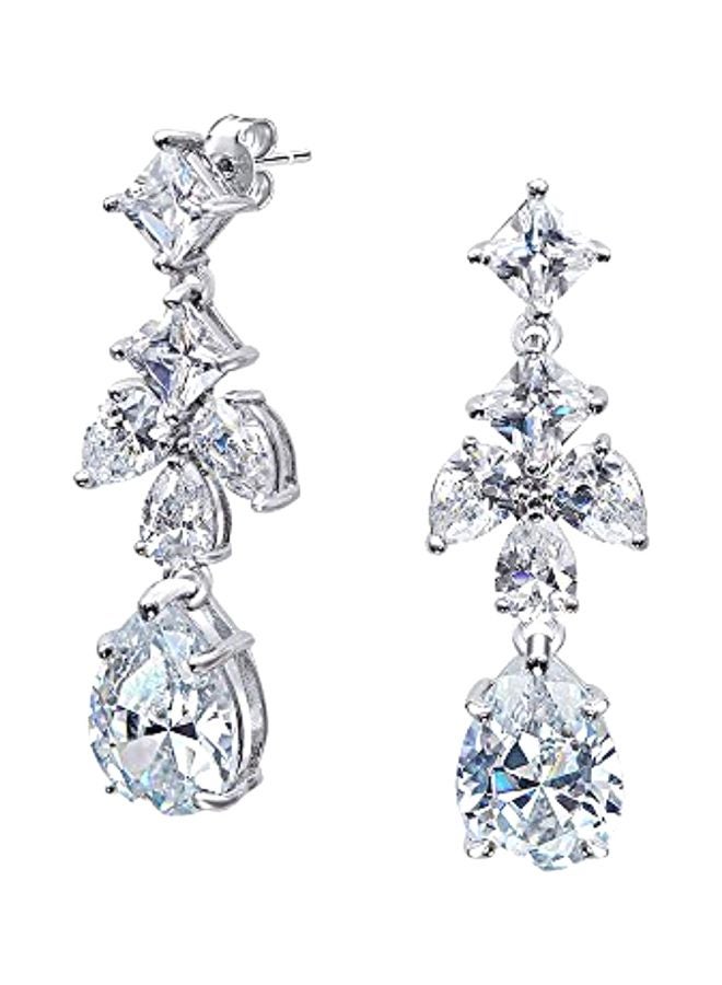 BLING JEWELRY - Rhodium Plated Cubic Zirconia Studded Teardrop Earrings - Image 1