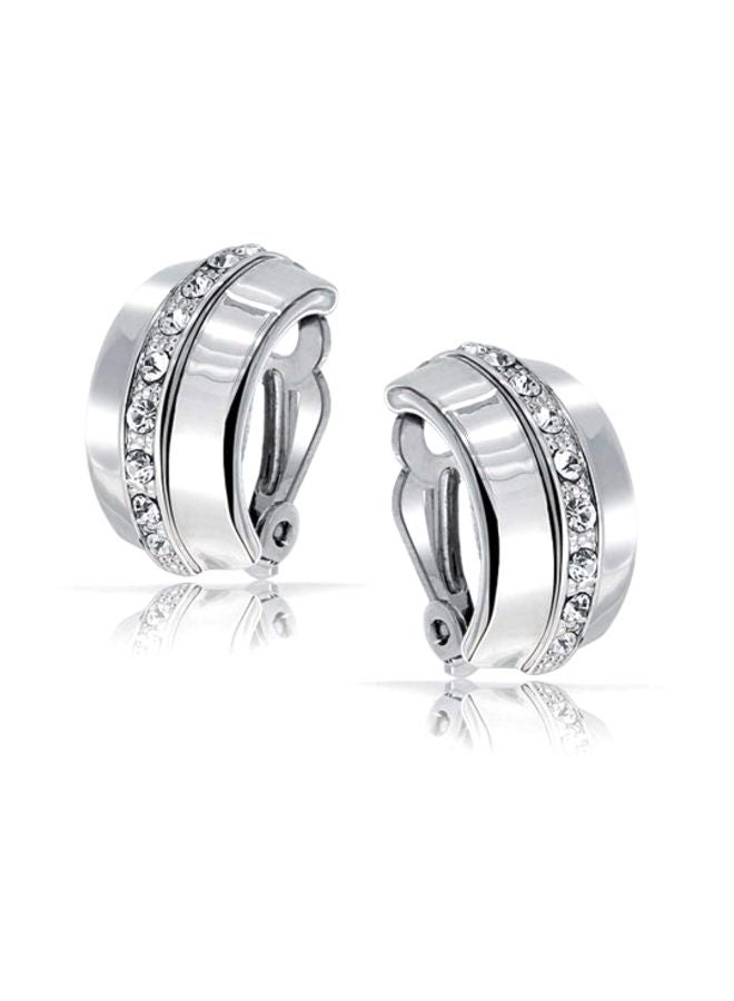 BLING JEWELRY - Rhodium Plated Brass Cubic Zirconia Studded Clip On Earrings - Image 1