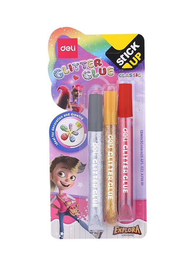 Deli 3-Piece Stick Up Glitter Glue Multicolour