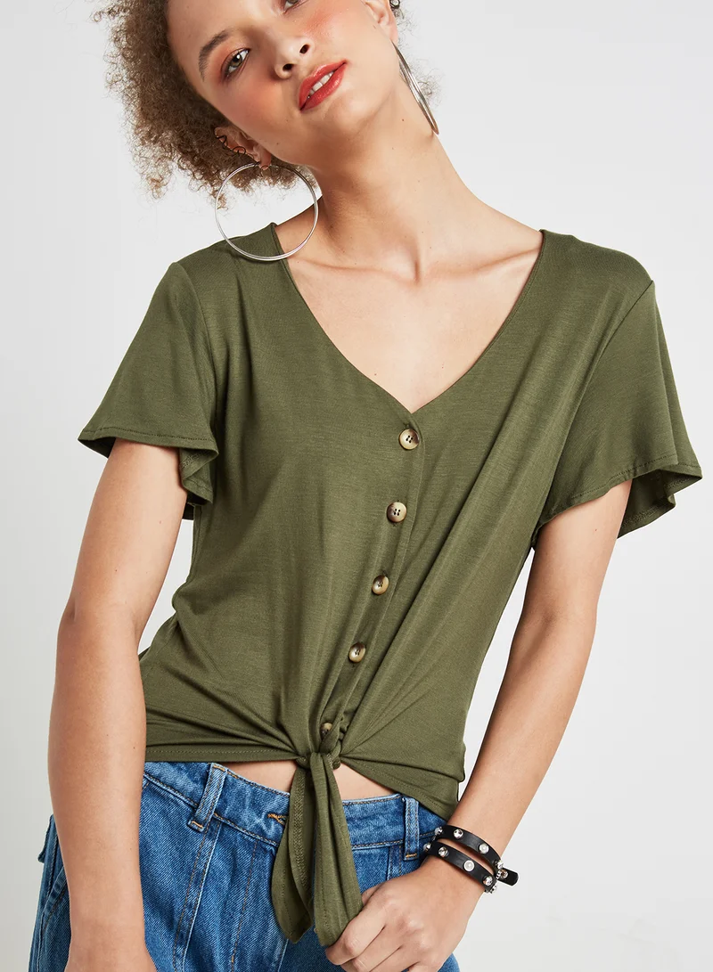 ONLY Front Tie Flutter Sleeve T-Shirt Kalamata
