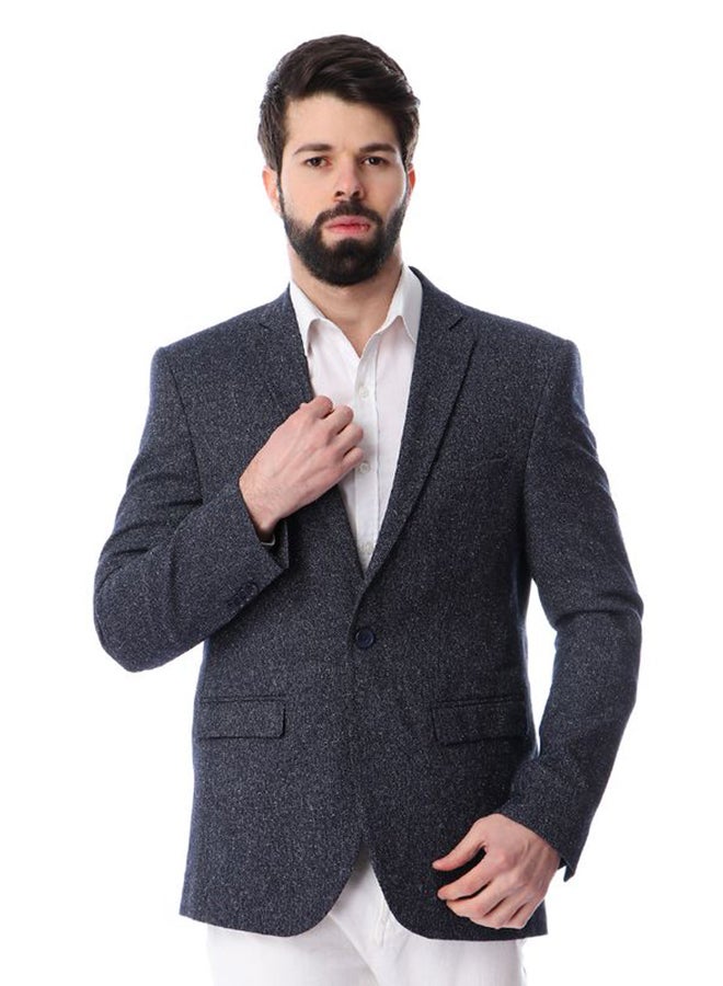 Solid Pattern Slim Fit Blazer Navy Blue - Image 1