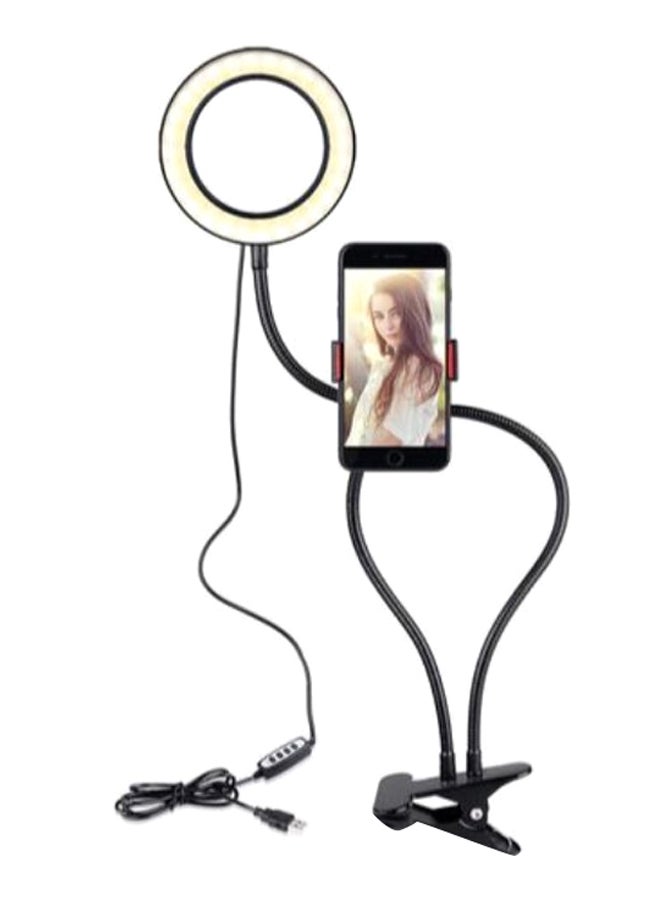 حامل هاتف محمول مع حلقة إضاءة لصور السيلفي أسود - Image 1