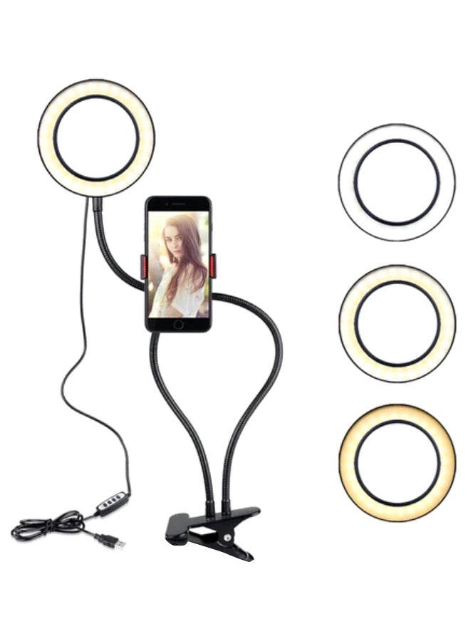 حامل هاتف محمول مع حلقة إضاءة لصور السيلفي أسود - Image 2