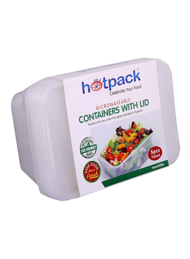 5-Piece Disposable Rectangular Microwaveable Container Clear 500ml