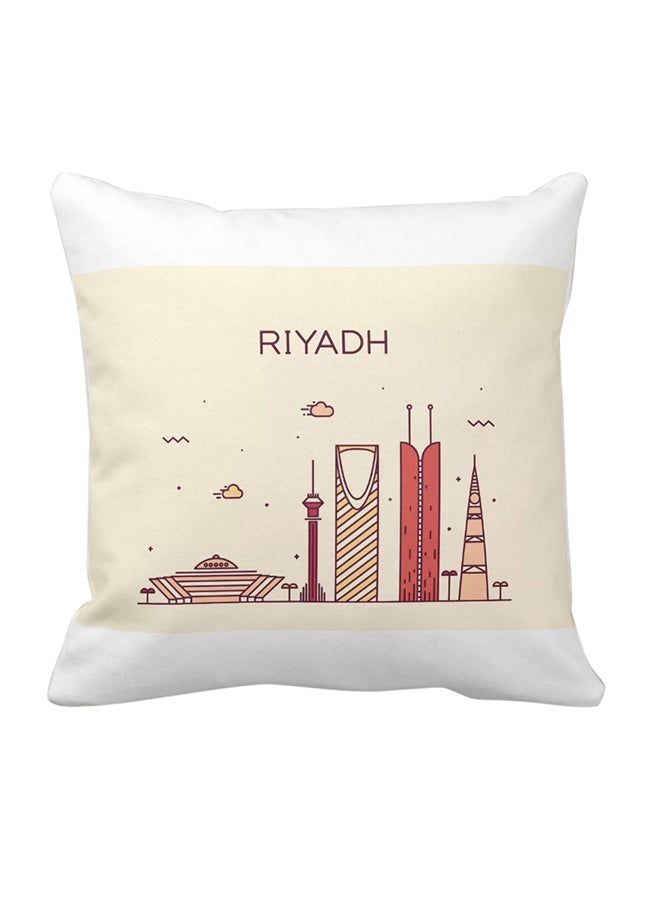 فرست بيس وسادة زينة للديكور بطبعة مدينة الرياض أبيض/بيج 40 x 40سم - Image 1