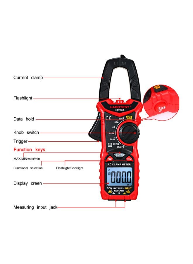 HABOTEST Digital Clamp Meter Black/Red  - Image 3