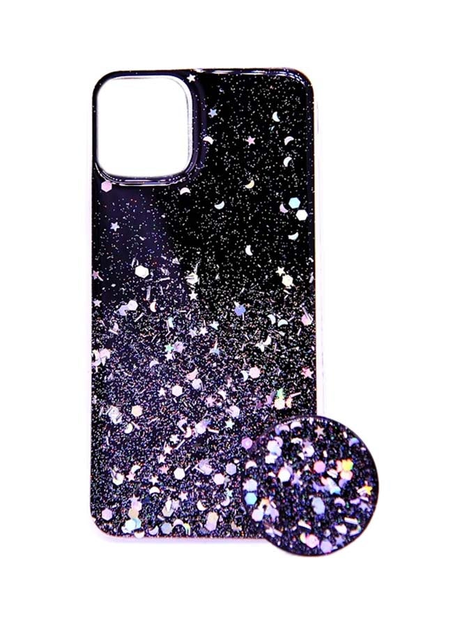 Generic - Apple iPhone 11 Pro Max Fancy Glitter Transparent Edge Case Cover With Pop Socket Stand Black - Image 1