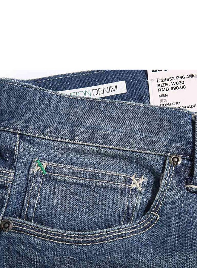 Solid Pattern Mid Rise Denim Shorts Blue - Image 3