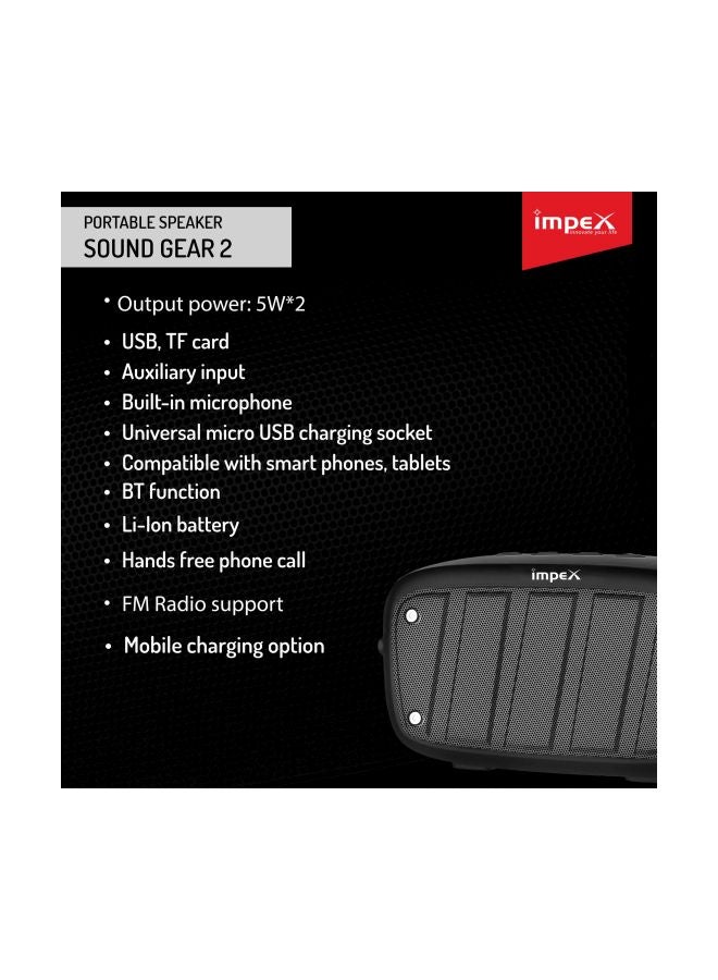 Impex - Soundgear-2 10 Watts 2.0 Channel Portable Bluetooth Speaker With Usb/Sd/Tf Card/Aux/Fm Radio & Bluetooth Function Black - Image 1
