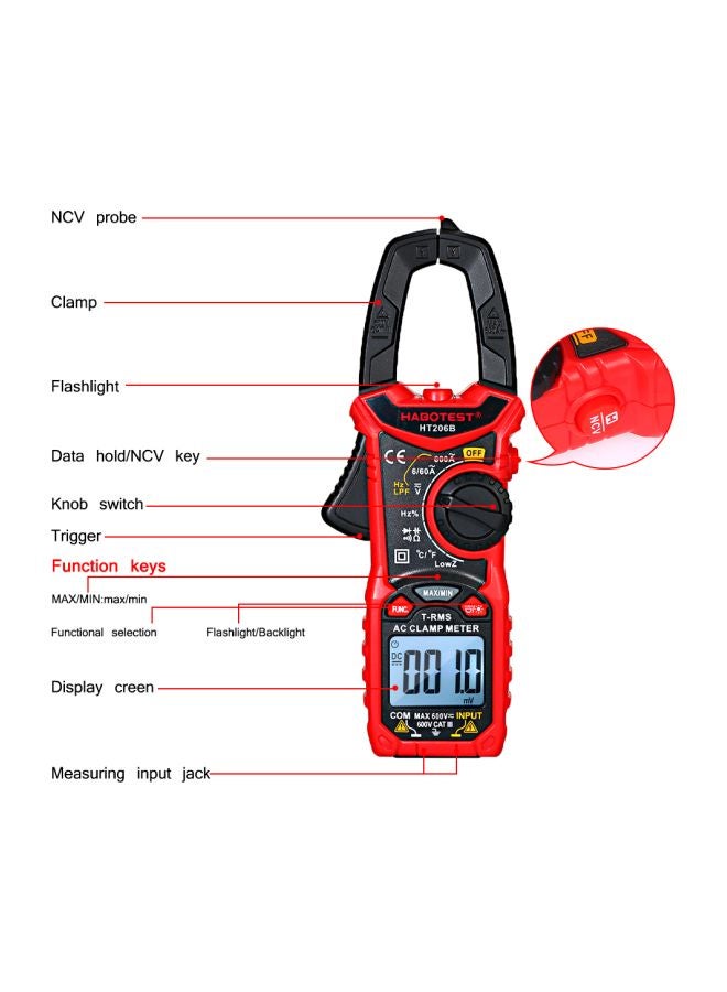 HABOTEST - Digital Clamp Meter Black/Red - Image 1