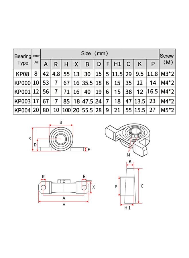 5-Piece Inner Ball Mounted Pillow Block Bearing Silver - Image 4