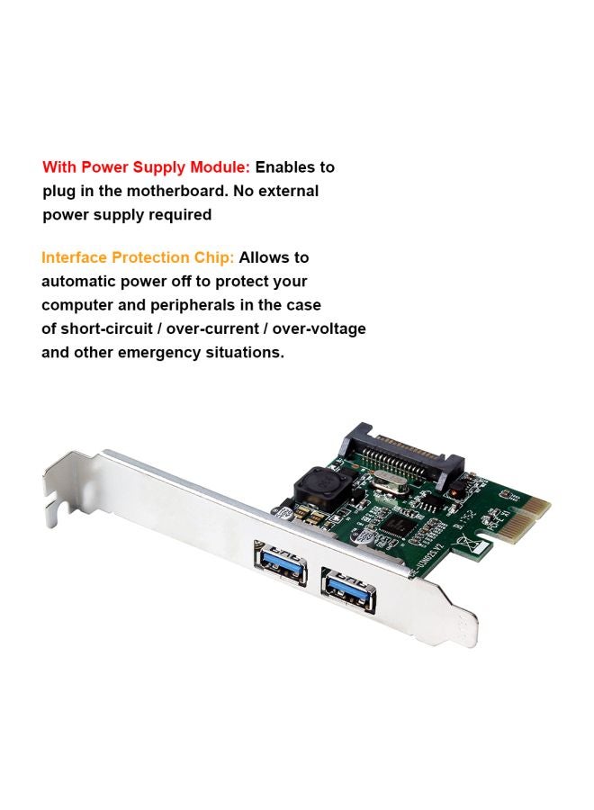 Generic 2 Ports PCI-E To USB 3.0 Expansion Express Adapter Green/Silver/Black  - Image 5