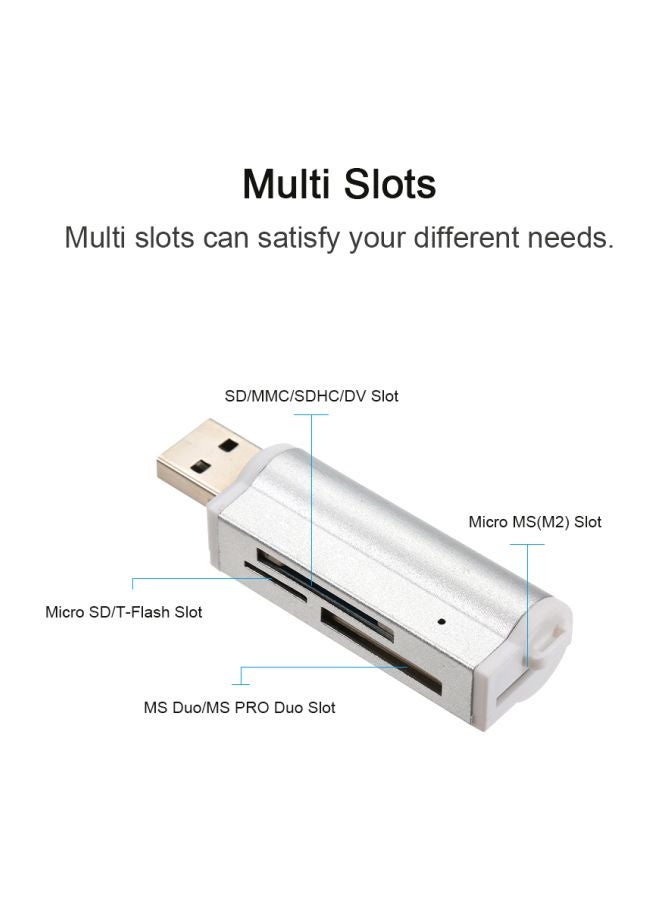 Generic - Mini Portable USB 2.0 Card Reader For SD/SD/TF/MS Duo/Micro MS(M2)/Ms Pro Duo Silver - Image 1