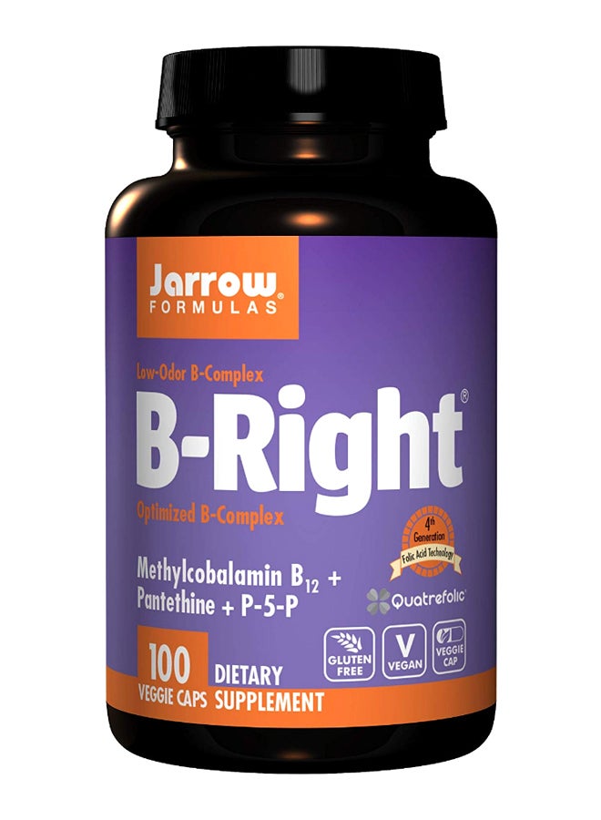 jarrow formulas Pack Of 2 Low-Odor B-Right Optimized B-Complex Dietary Supplements - 100 Veggie Capsules 