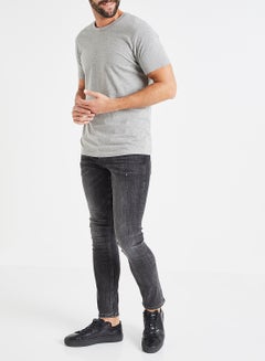 PRODUKT Solid Crew Neck T-Shirt Grey Melange  - Image 3