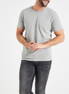 PRODUKT Solid Crew Neck T-Shirt Grey Melange  - Image 1