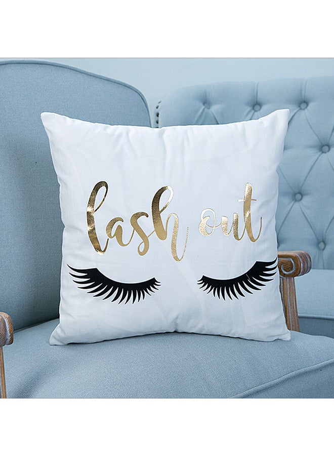 آنسيلف غطاء وسادة ديكور بملمس لطيف على البشرة مطبوع عليه عبارة "Lash Out" أبيض/ذهبي 45 x 45سم  - Image 1