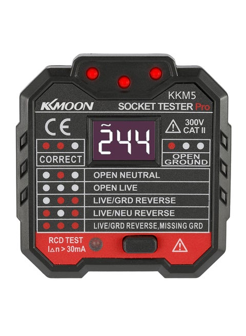 Kkm5 Digital Display Socket Detector Portable Circuit Polarity Voltage Tester Wall Plug Breaker Finder Rcd Test Multicolour 0.085kg
