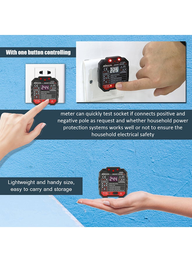 Kkm5 Digital Display Socket Detector Portable Circuit Polarity Voltage Tester Wall Plug Breaker Finder Rcd Test Multicolour 0.085kg
