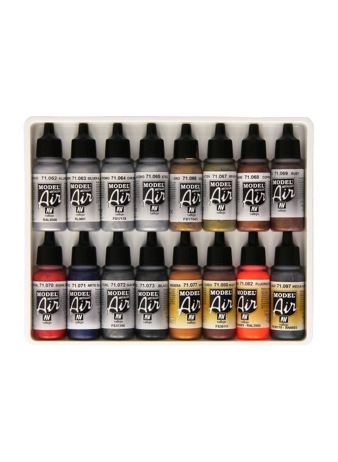 Vallejo 16-Piece Metallic Tank Model Air Paint Set VJ71181 Multicolour  - Image 1