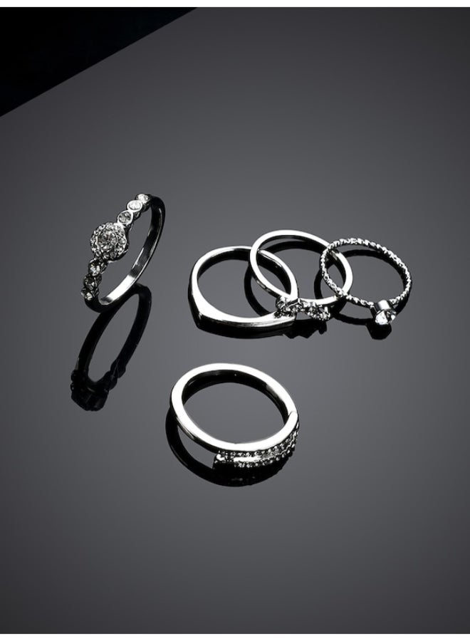 بيوينتي مجموعة خواتم مرصعة بأحجار الراين، 5 قطع - Image 2