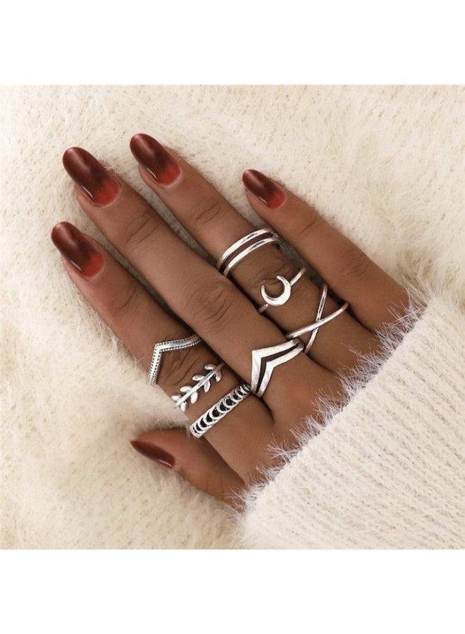 بيوينتي مجموعة خواتم أنيقة بلون سادة للسيدات، 7 قطع - Image 2