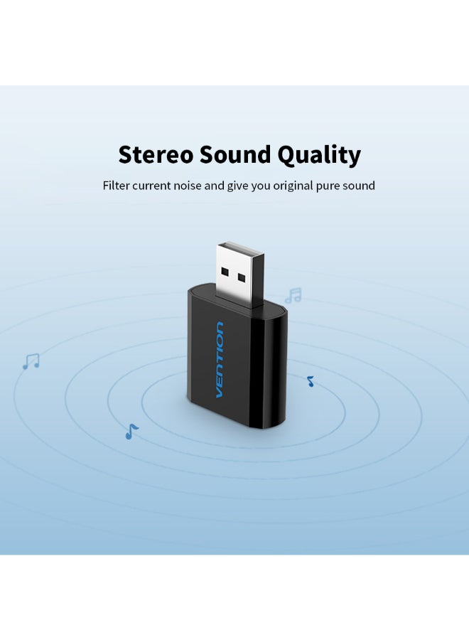 VENTION USB External Sound Card With Stereo Earphone Mic Adapter For PC/Laptop/PS4 Black  - Image 2