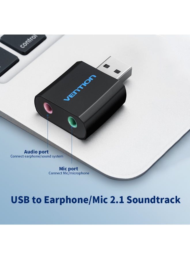 VENTION USB External Sound Card With Stereo Earphone Mic Adapter For PC/Laptop/PS4 Black  - Image 3