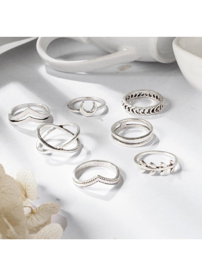 بيوينتي مجموعة خواتم أنيقة بلون سادة للسيدات، 7 قطع - Image 3