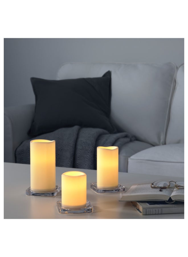 GODAFTON 3-Piece Battery-Operated LED Block Candle Set Beige 24cm  - Image 2