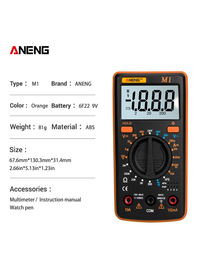 ANENG Handheld Digital Millimeter Orange/Black 1.23 x 5.13 x 2.66inch  - Image 3