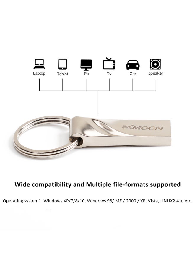 KKmoon Waterproof USB 2.0 Flash Drive With Key Ring C7172S-64-L Silver  - Image 2
