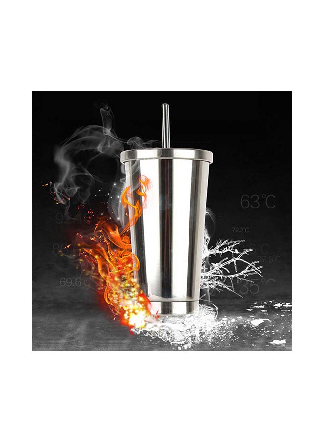 ترمس عازل للحرارة للمشروبات الساخنة والباردة مزوّد بماصّة فضي 17.8x10سم - Image 2