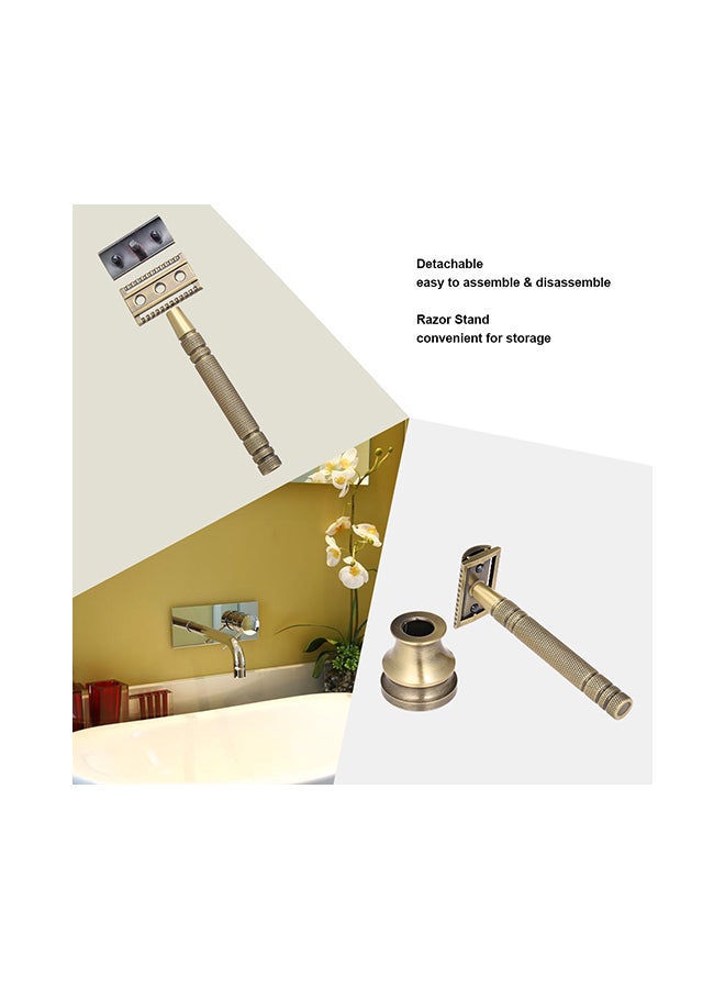 ماركة غير محددة شفرة حلاقة يدوية معدنية مع حامل برونزي 13.5x4x6.5سم  - Image 4