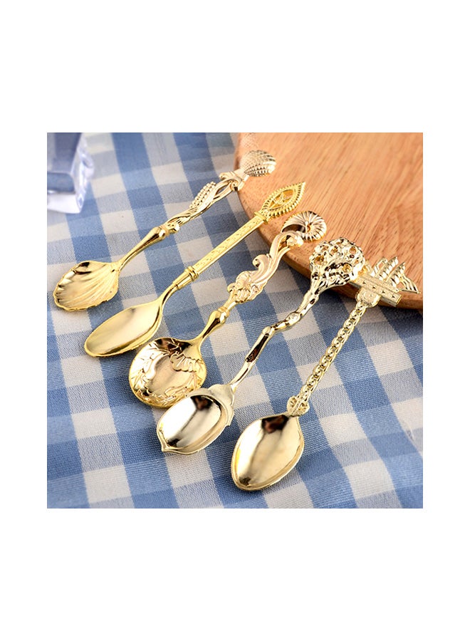مجموعة ملاعق كلاسيكية بتصميم بحري مكونة من 5 قطع ذهبي - Image 3