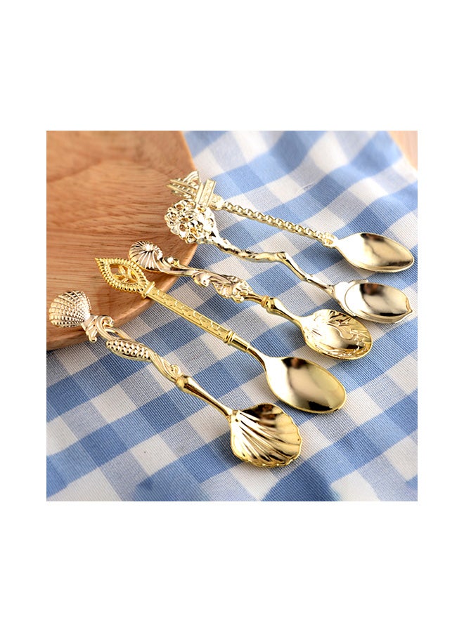 مجموعة ملاعق كلاسيكية بتصميم بحري مكونة من 5 قطع ذهبي - Image 4