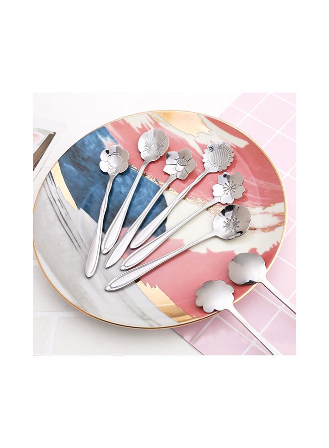 8-Piece Creative Flower Spoons Set Silver - Image 4