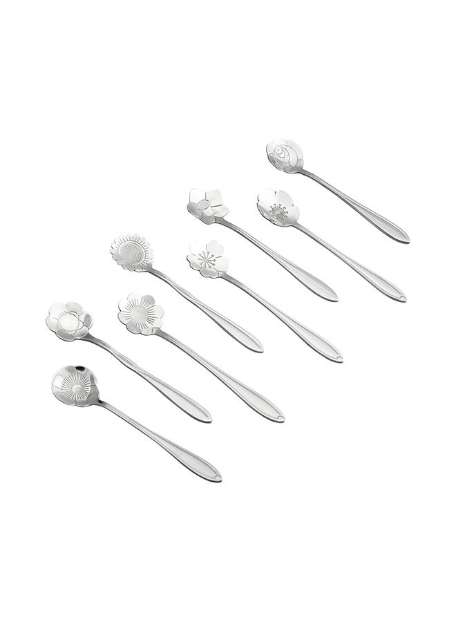 8-Piece Creative Flower Spoons Set Silver - Image 1