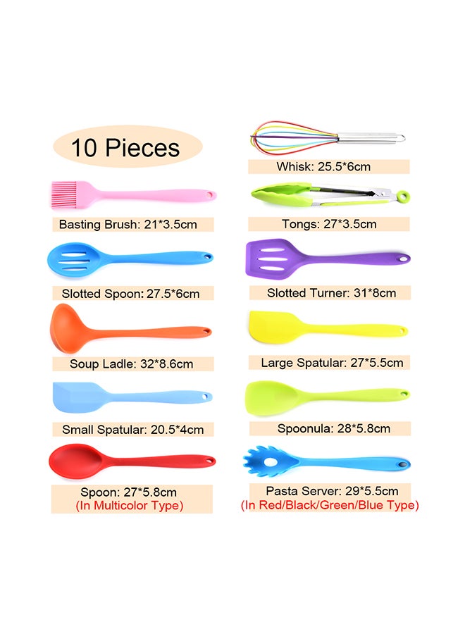 طقم ملاعق عريضة مانعة للالتصاق ومقاومة للحرارة مكون من 10 قطع أسود/فضي - Image 3