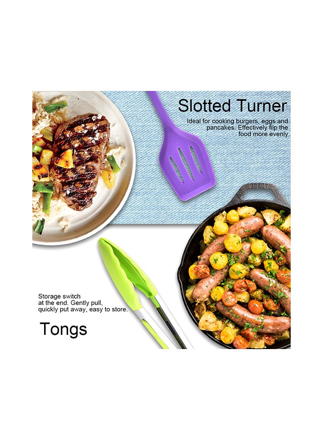 طقم ملاعق عريضة مانعة للالتصاق ومقاومة للحرارة مكون من 10 قطع أسود/فضي - Image 5