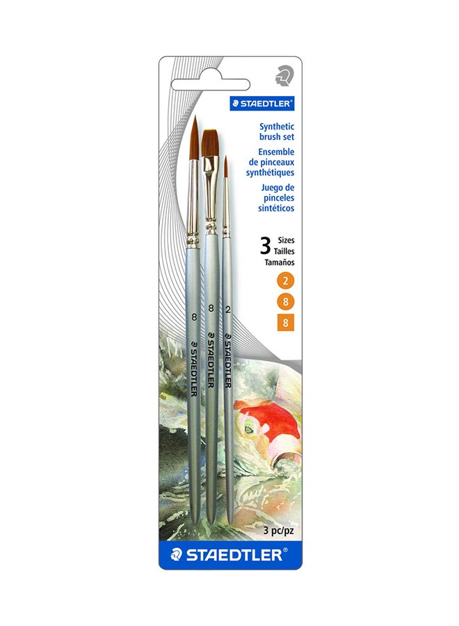 STAEDTLER Synthetic Paint Brush Set, Pack Of 3 Silver/Brown