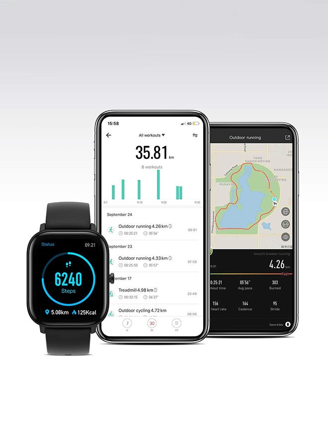 Amazfit - 200.0 mAh GTS Smart Watch With GPS Obsidian Black - Image 1