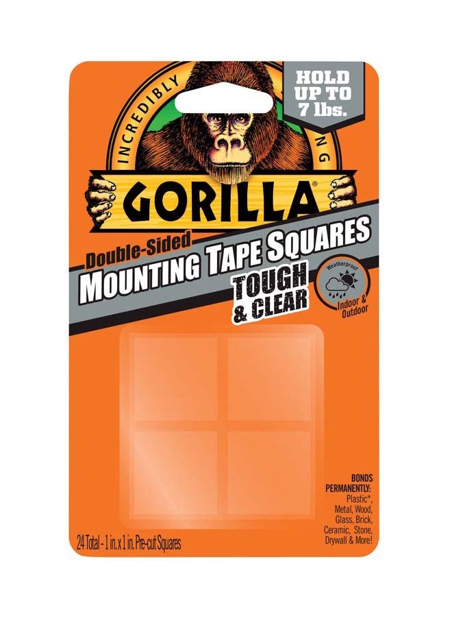 Gorilla Tough & Clear Double Sided Mounting Tape Squares, 24 1" Pre-Cut Squares, (Pack of 1) Clear  - Image 1