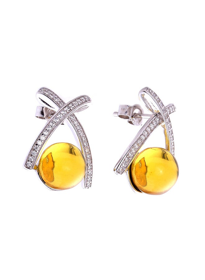 925 Sterling Silver 18 Karat White Gold Plated Earrings - Image 1