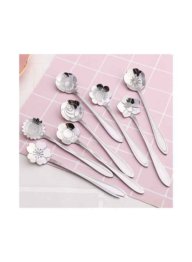 8-Piece Creative Flower Spoons Set Silver - Image 3