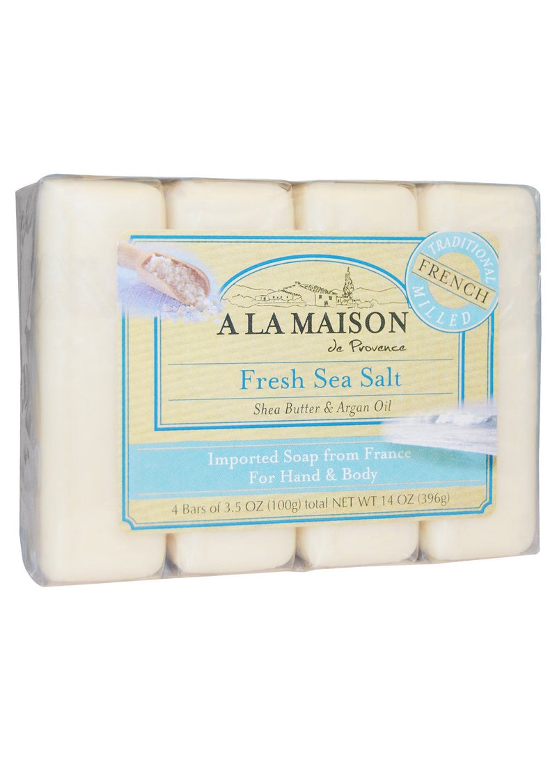 A La Maison De Provence Pack Of 4 Fresh Sea Salt Hand And Body Bar Soap White 